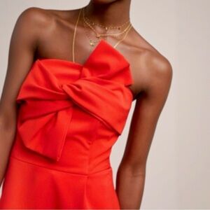 ADELYN RAE ANTHROPOLOGIE RED STRAPLESS PEPLUM HEM BOW DETAIL SHIRT WOMENS SMALL